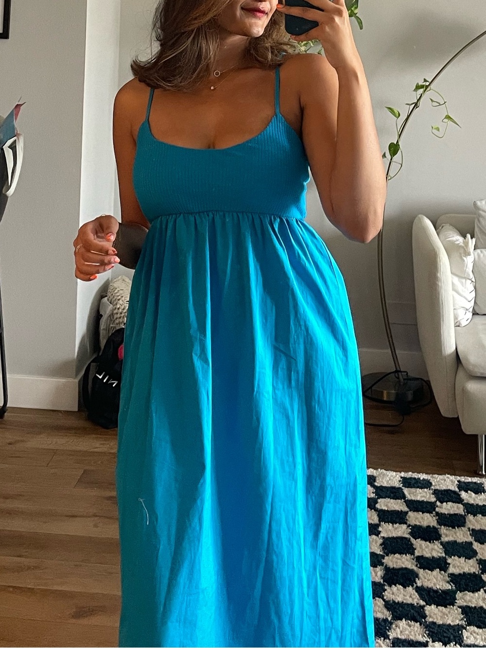 Zara Teal Spaghetti-Strap Midi Dress